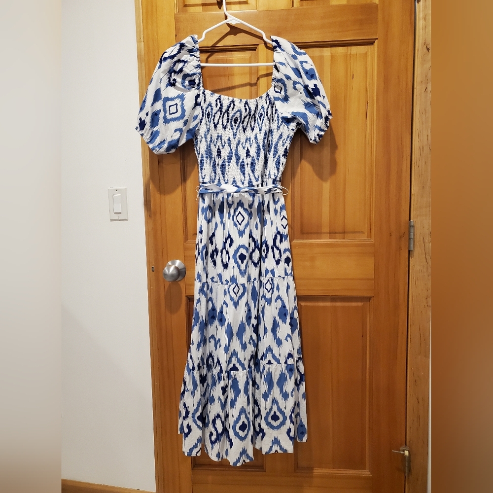Kaktus 100% Cotton Blue Patterned Women's Dress M
